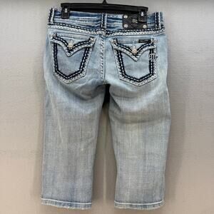 Miss Me Jeans Women's 27 (4) Blue Cropped Capri Low Rise Fit Embroidered Pockets